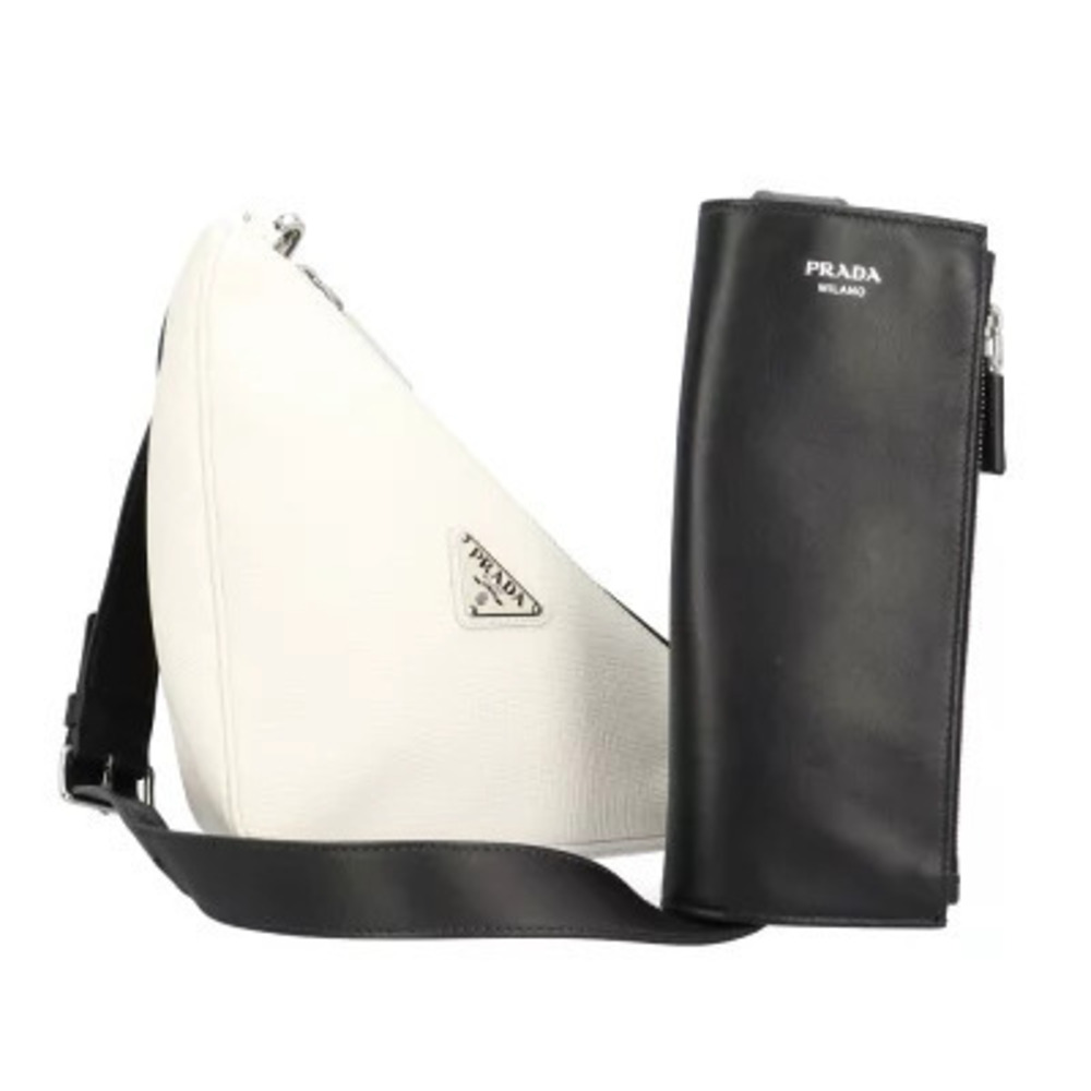Prada Triangle Double Shoulder Bag Saffiano Leather Black